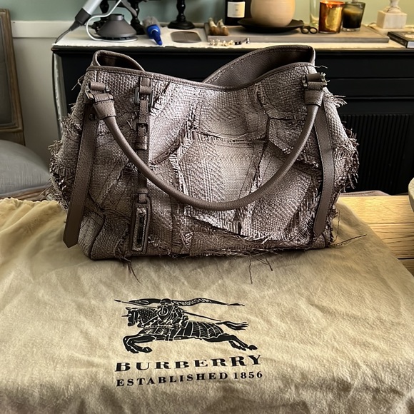 Authentic Burberry Prorsum Garden party raffia bag taupe with plaid pattern rare - Picture 10 of 16